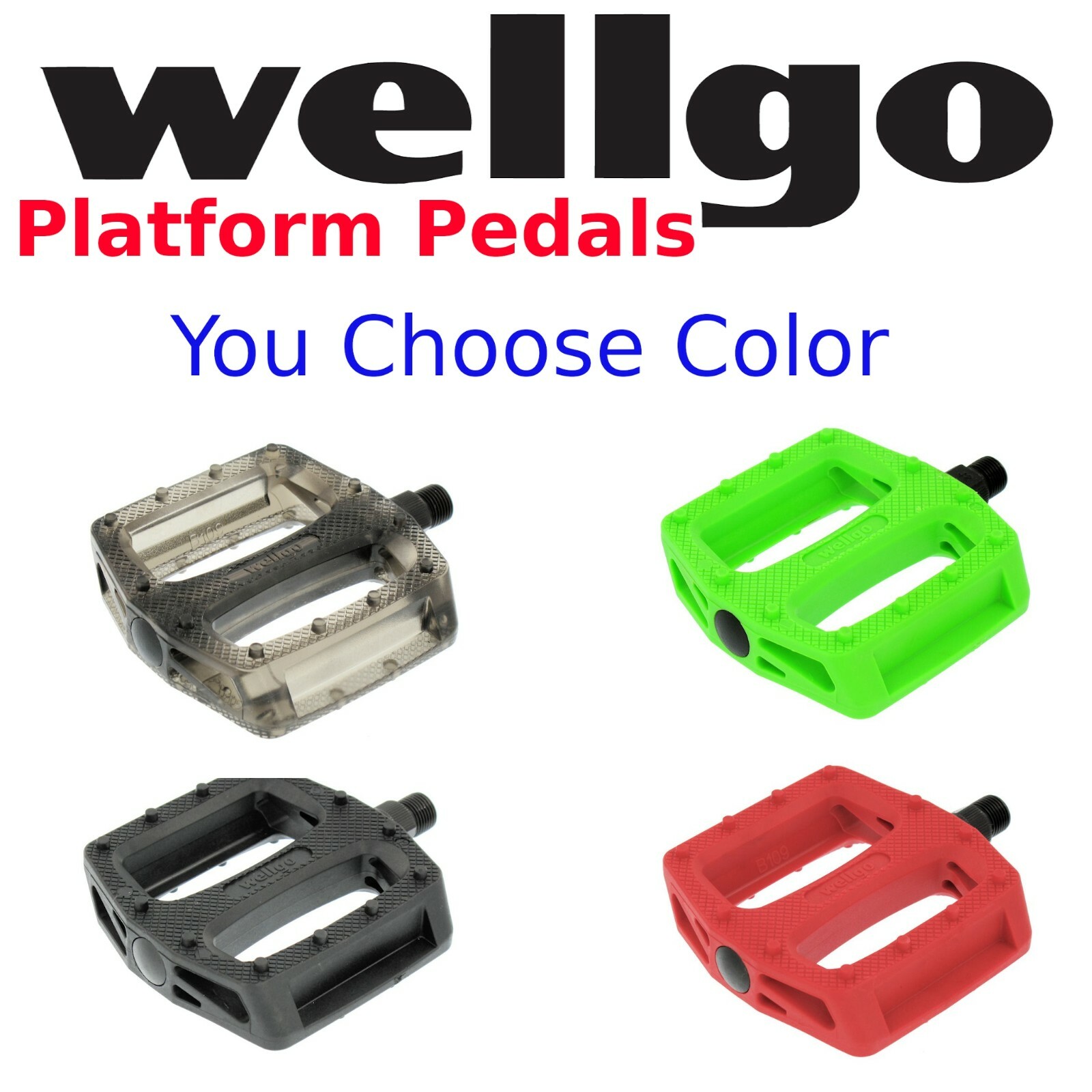 Wellgo B109N BMX 9/16″ Bike Platform Urban Flat Pedals Black Red Green