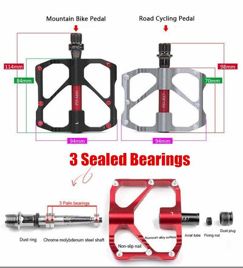 PROMEND 3 Bearings Bicycle Flat Pedal Carbon Tube Titanium MTB Road Bike Pedal