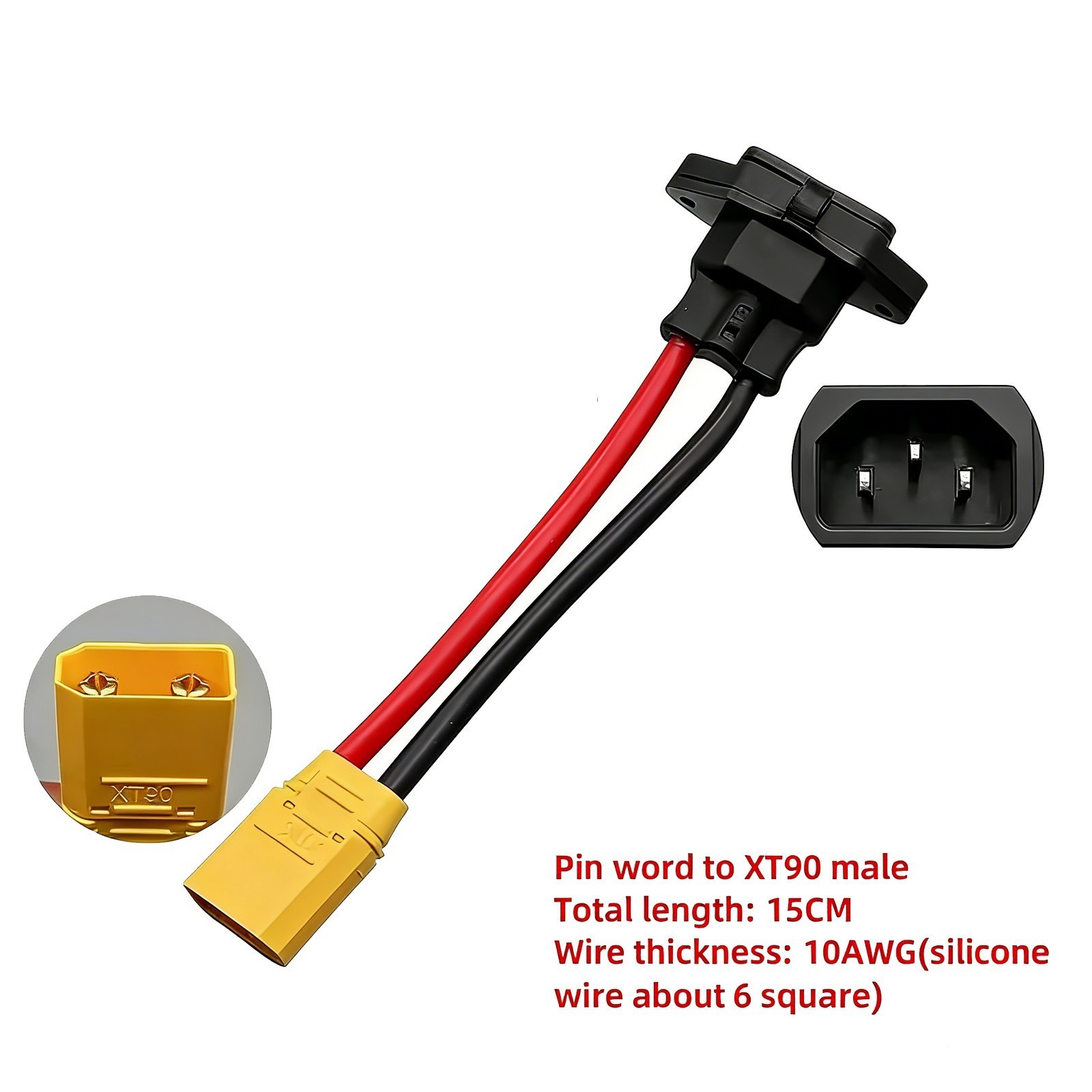 XT60/XT90 to C14 3pin Power Socket Wire 10AWG Male Female E-bike Charging Cable