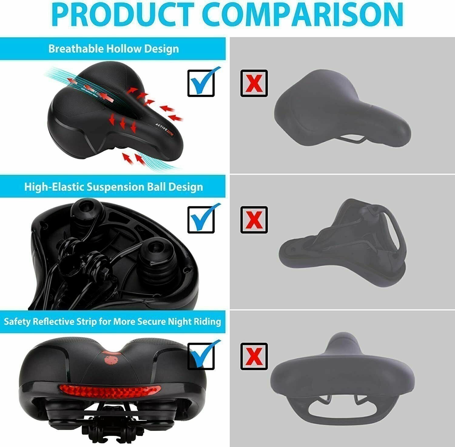 Extra Wide Big Bum Bike Bicycle Saddle Seat,Gel Cushion Sporty Soft Comfort Pad
