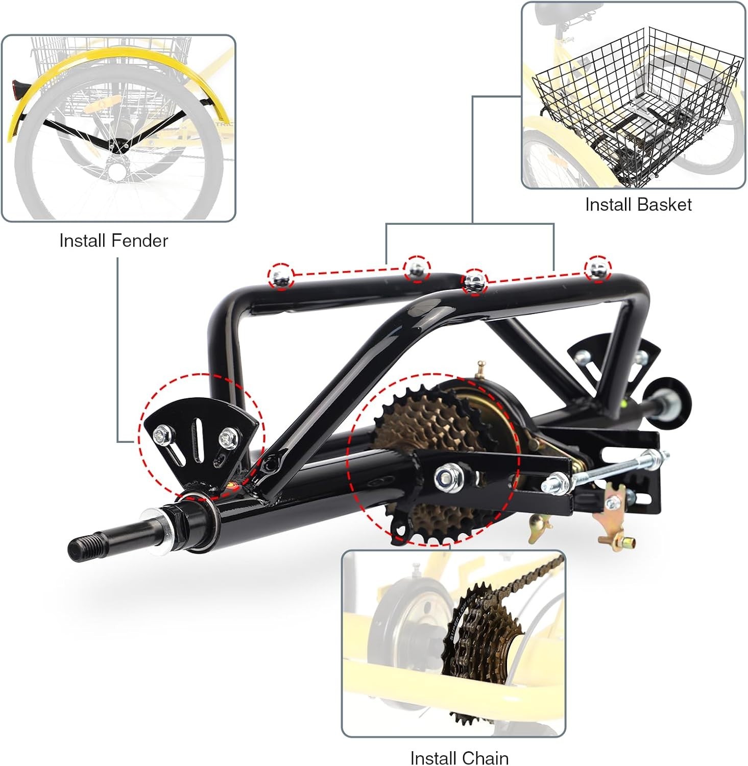 WEEROCK Tricycle Rear Axle Tricycle Conversion Kit 7 Speeds, 5/8Inch Axle(