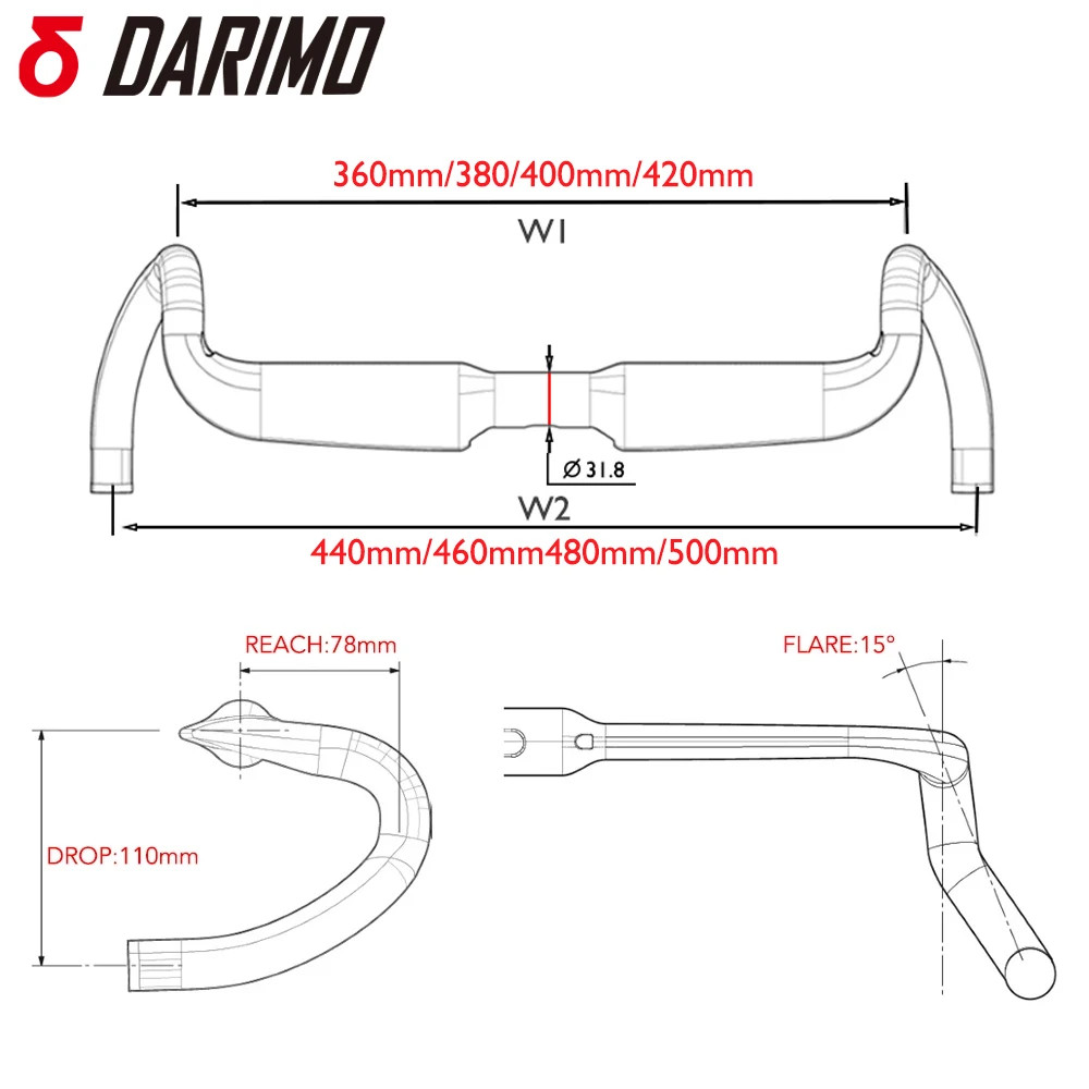 15° Carbon Fiber Gravel Road Bicycle Drop Bar 31.8mm Internal Routing 360-420mm