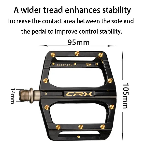 RACEWORK Aluminum Alloy Flat Bike Pedals Sealed Bearings Wide Platform MTB BMX