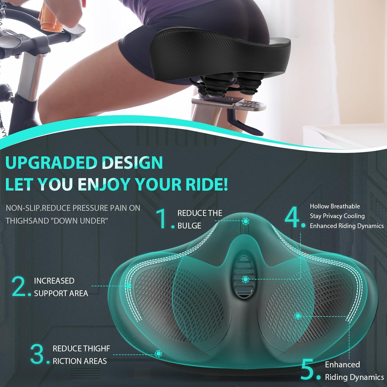 Oversizd Bike Seat, Noseless Wide Bicycle Seats for Comfort Men & Wowen, Extra L