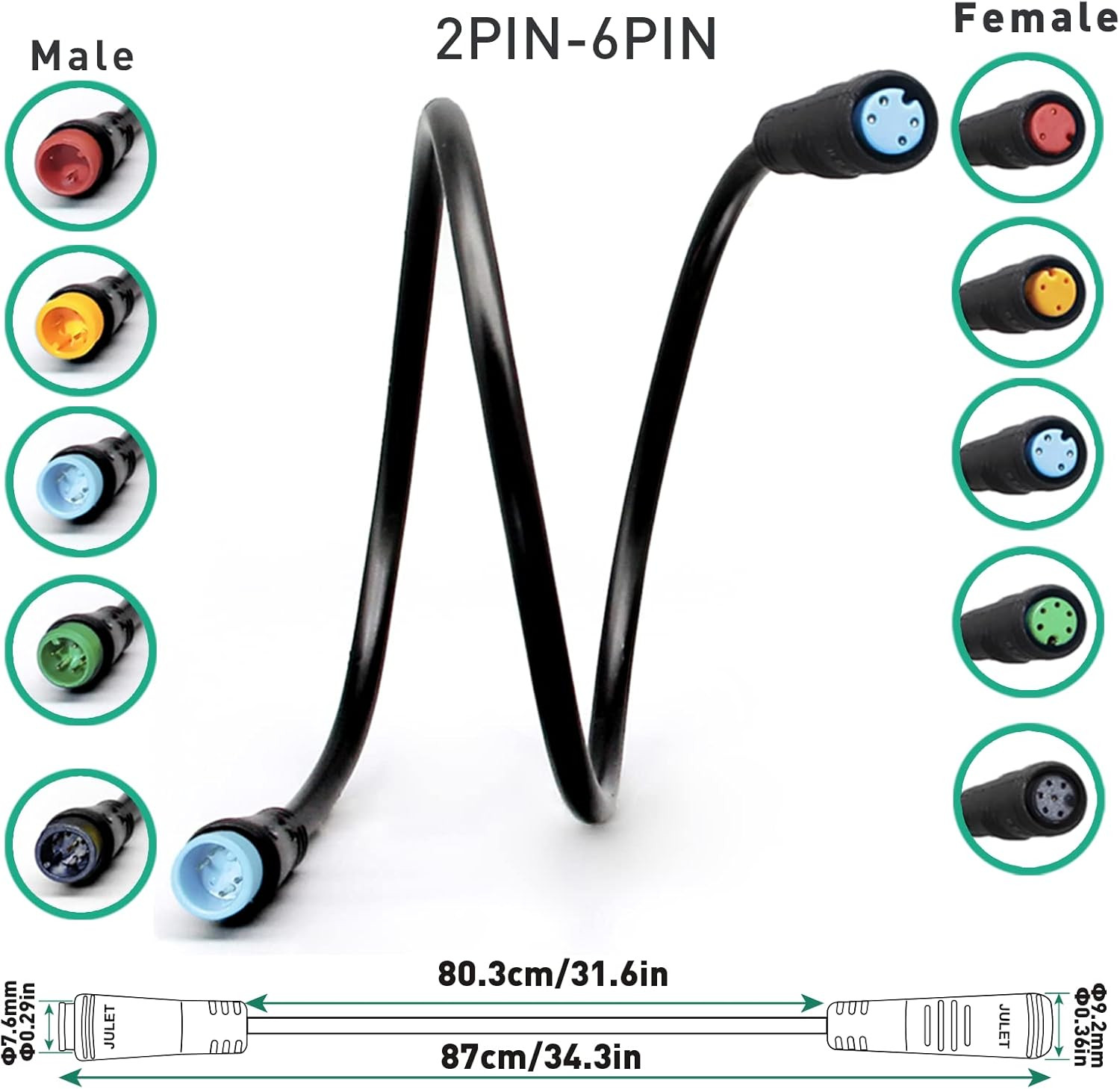 Ebike Extension Cable 2/3/4/5/6 Pin Waterproof Plug Female to Male for Electric