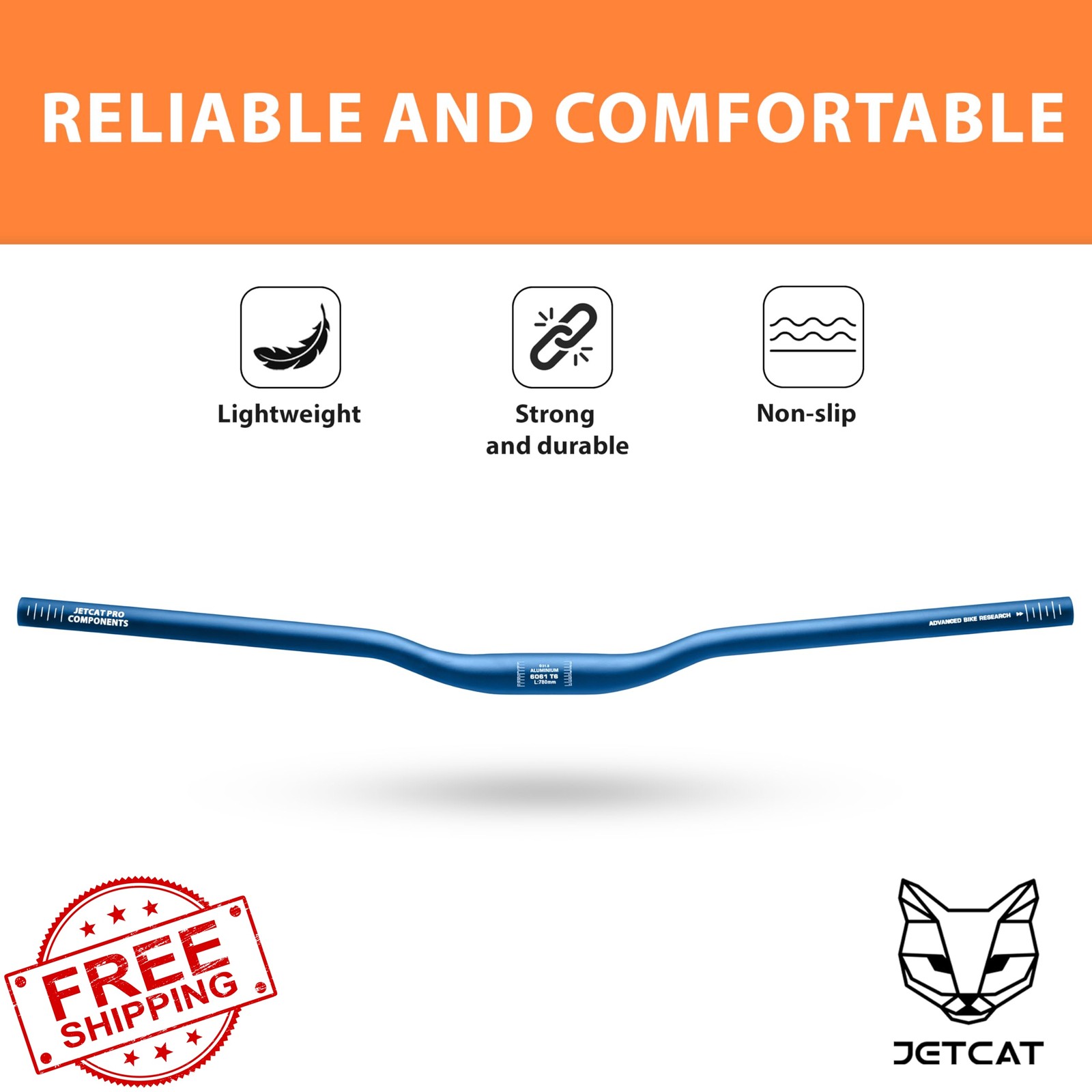 JETCAT MTB Handlebars Blue 35mm rise 780mm width