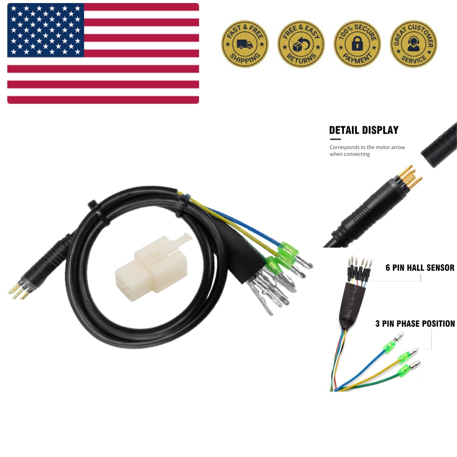 Ebike Cable Connector 9 Pin 60cm Male Motor Cable Electric Bicycle Motor Adap…