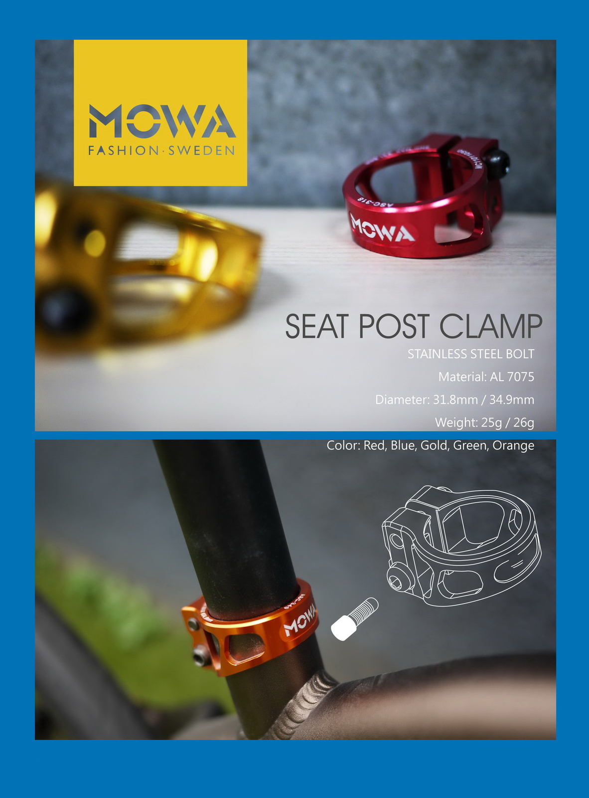 MOWA ASC Bicycle Seatpost Post Clamp for Road/Cyclocross/Mountain/eBike/Gravel