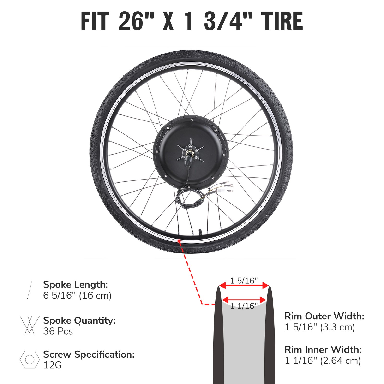 Xcceries 48V 1000W 26″ Rear Wheel Electric Bicycle Motor Conversion Kit E-bike