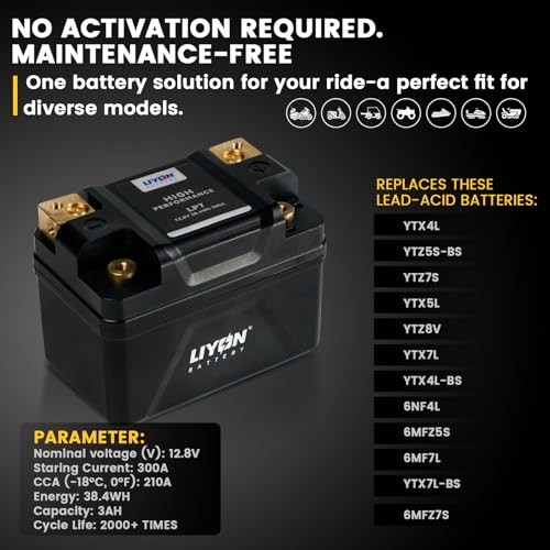 LIYON Lithium YTX5L-BS/YTX4L-BS/YTX7L-BS Motorcycle & ATV Battery, LP7-BL-3AH