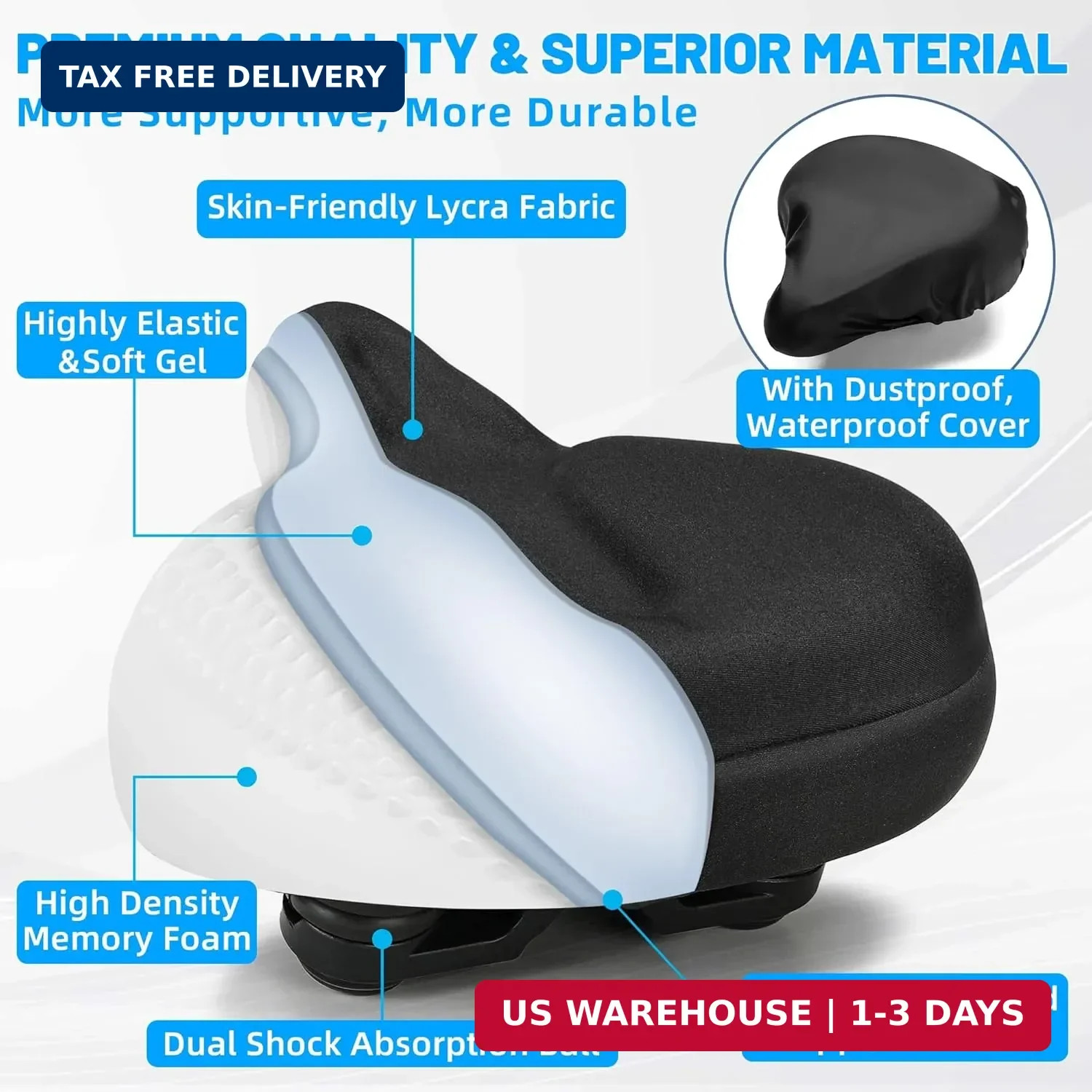 CDYWD Oversized Bike Seat for Men & Women, Comfortable Gel Padded, Extra Wide Bi