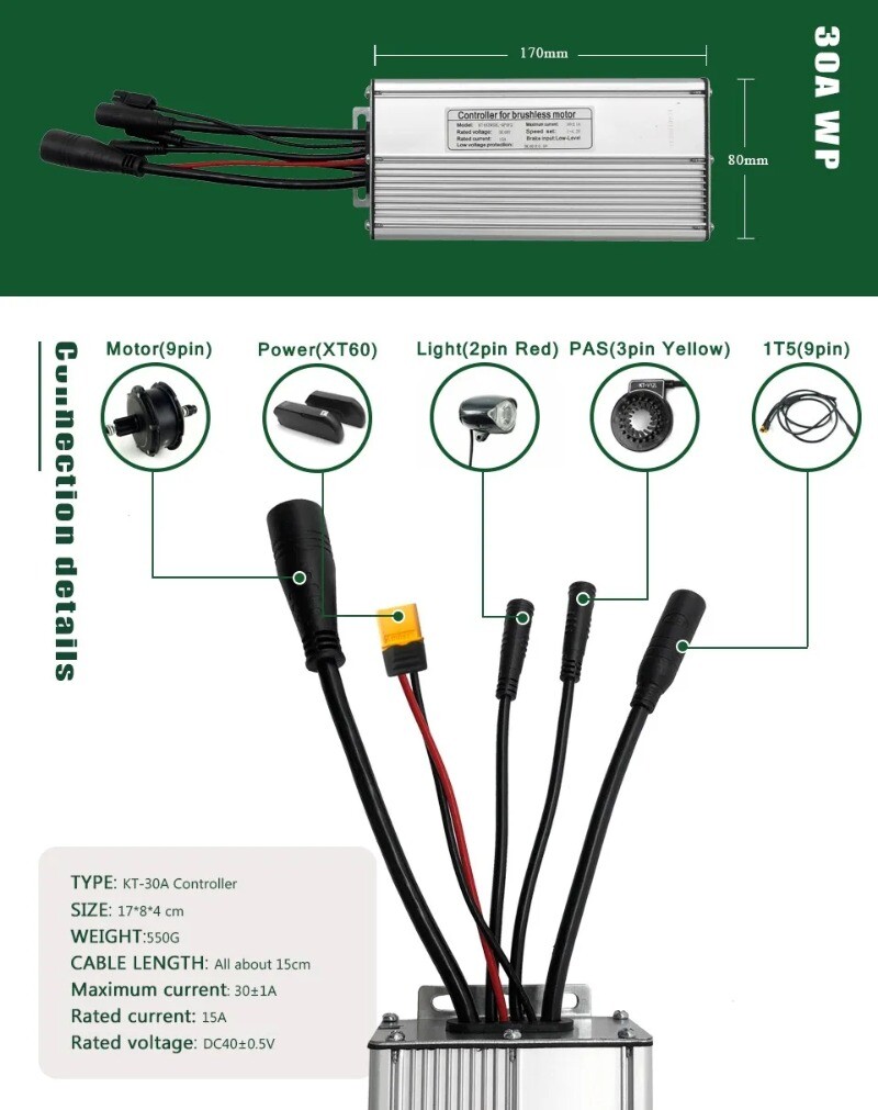 48V 250W 350W 500W 750W 1000W 1500W MTB Ebike Waterproof Brushless KT Controller