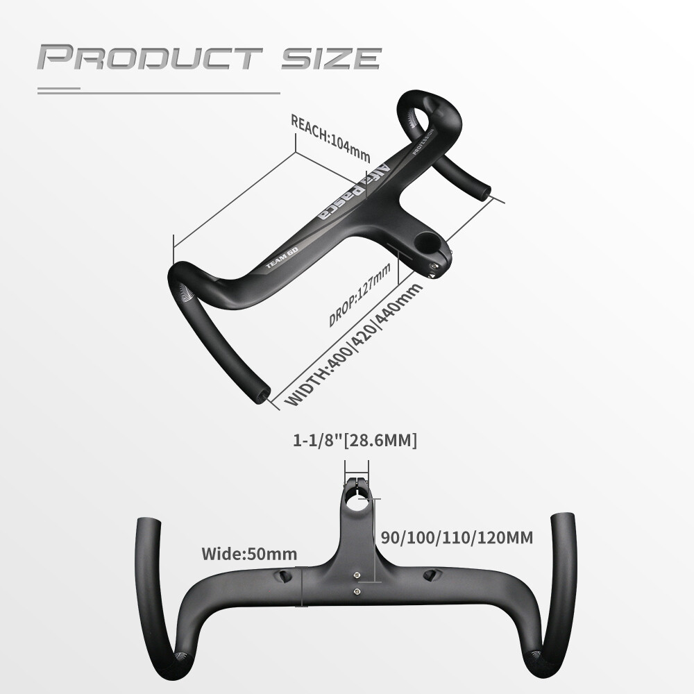 Carbon Road Handlebar Bicycle Stem Integrated Carbon Handle Drop Bars 420mm 440