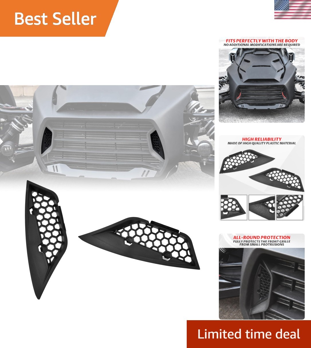 Full-Grille Protection Inserts for All Can-Am Ryker Models – Black ABS Design