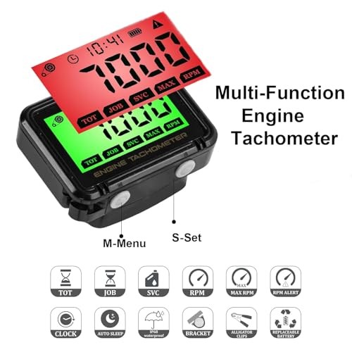 Digital Tachometer, Tach Hour Meter, Small Engine Tachometer with RPM Alarm,
