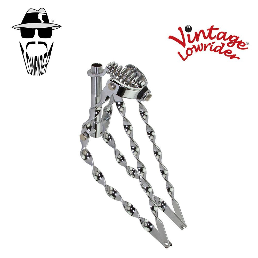 Original F&R LOWRIDER 20″ Bent Flat Twisted Spring Fork 1″ Chrome Lowrider Fork