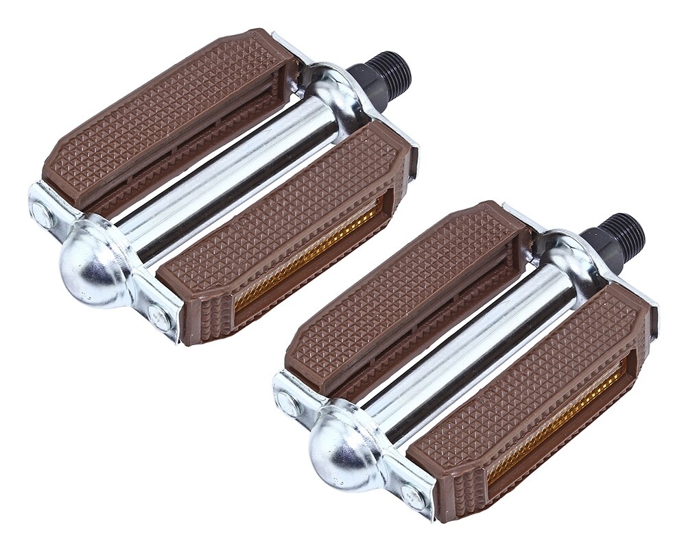 NEW BIKE BICYCLE 507 BLOCK PVC PEDALS 9/16 BROWN /CHROME.