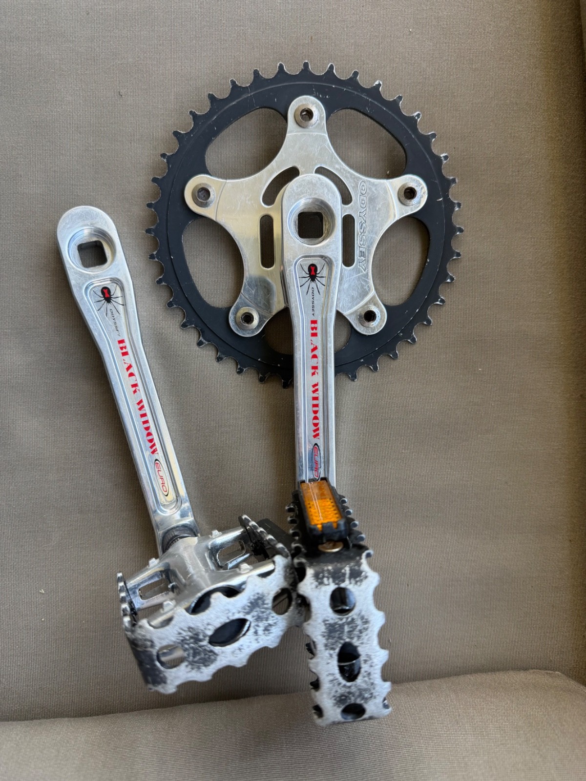 Vintage Odyssey Black Widow Euro Crank Set 155mm High Polish Made In USA