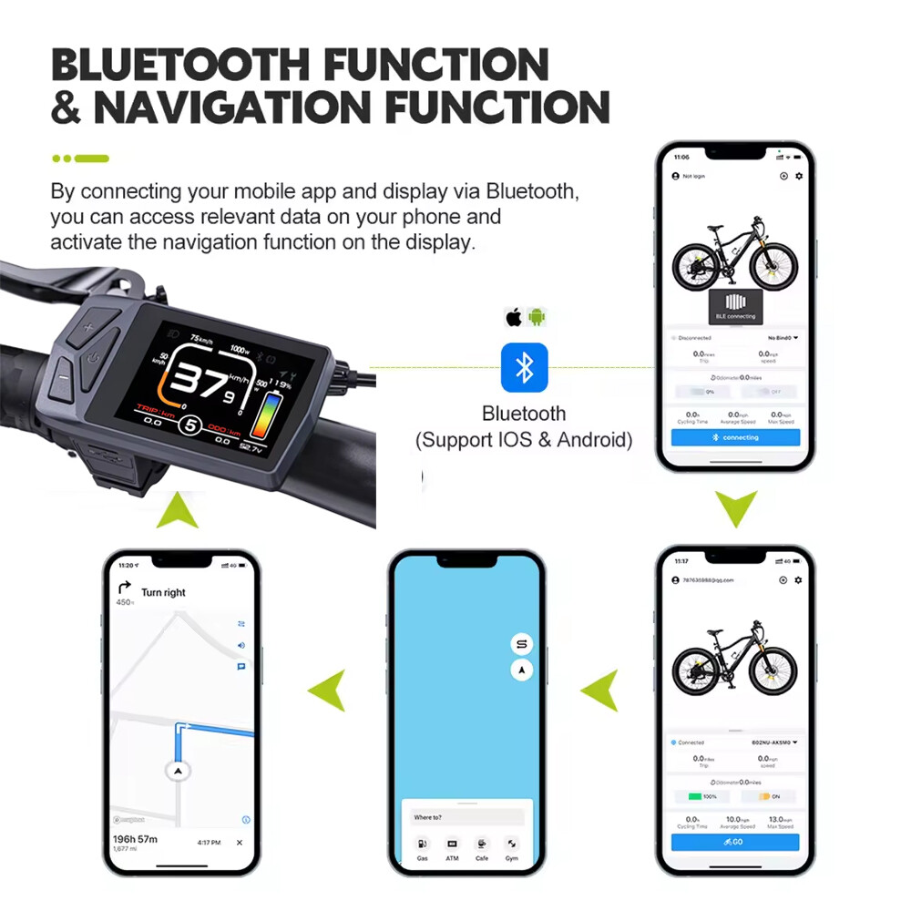 EKD01 Ebike LCD Display Bluetooth Navigation UART For BAFANG Electric Bike Motor
