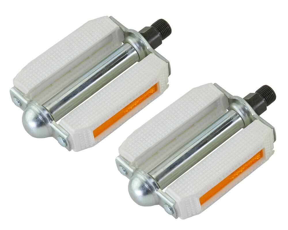 Classic VINTAGE Block Style Bicycle Pedals 9/16″ White/Chrome