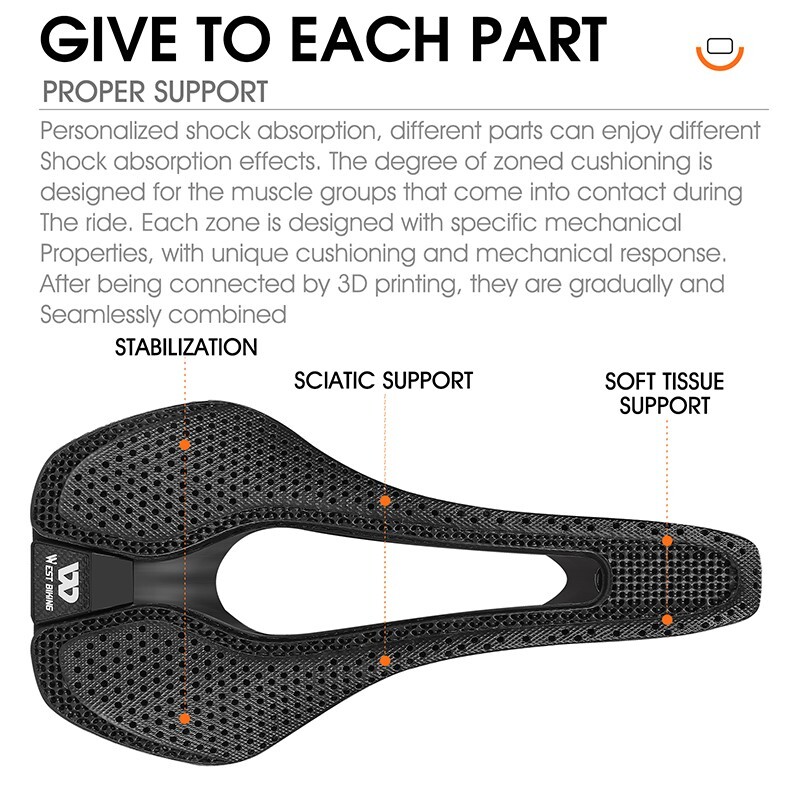 WEST BIKING Carbon Fiber 3D Printed Saddle Ultralight MTB Road Bike Seat Cushion