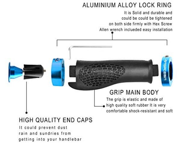 Ergonomic Bike Grips – Widen (Aluminum Lock Plug+grips) Light blue 1 Pair