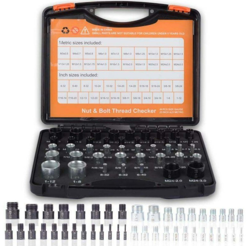 Inch & Metric Sizes Bolt/Nut Identifier 44pcs Nut/ Bolt Thread Checker Gauge Box