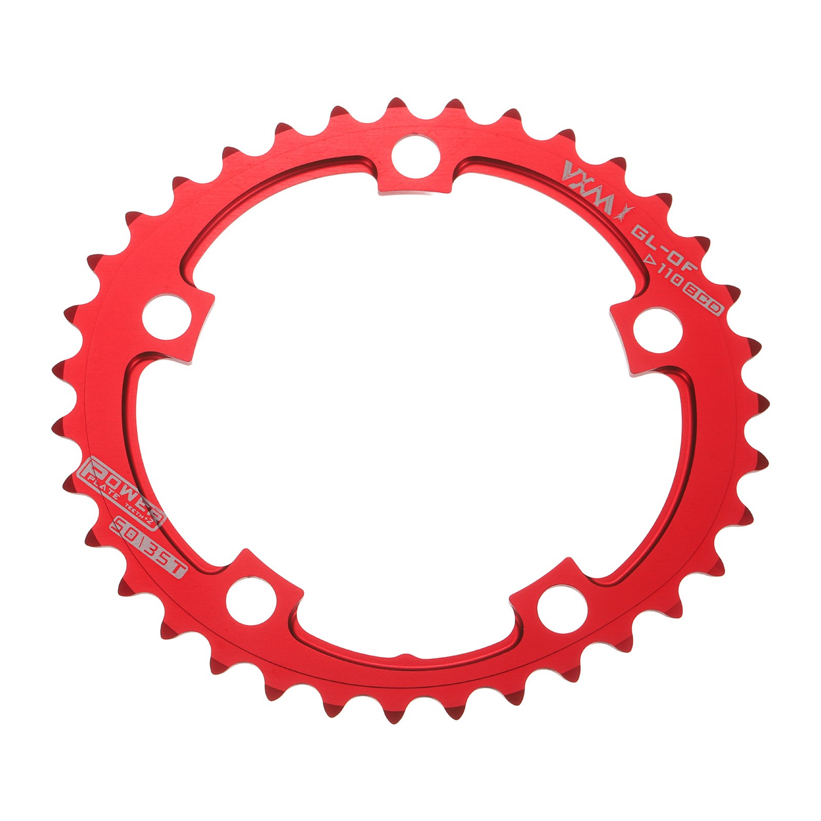 110BCD Bike Chainring, 35T 152mm Dia Round Aluminum Narrow Wide Tooth Red