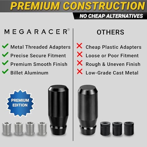 Premium Shift Knob – 4 Metal Threaded Adapters, 4 5 6 Black Short Cylinder