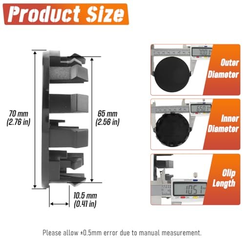 4Pcs 70mm(2.76in) Wheel Center Caps Outer 70MM 2.76″ . Inner 65MM 2.56″ Black