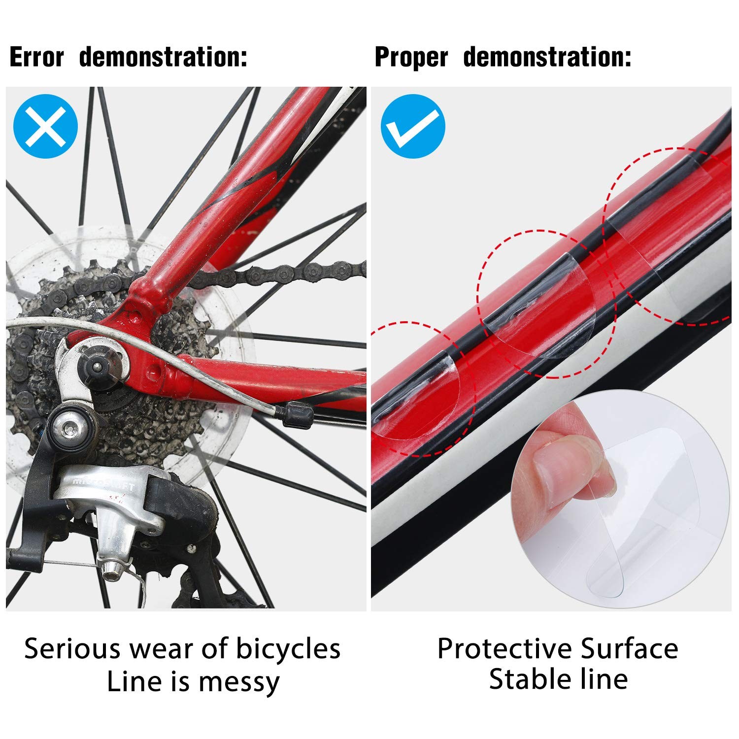 3 Pieces Bike Frame Protection Tape Chain Protective Decal Adhesive White