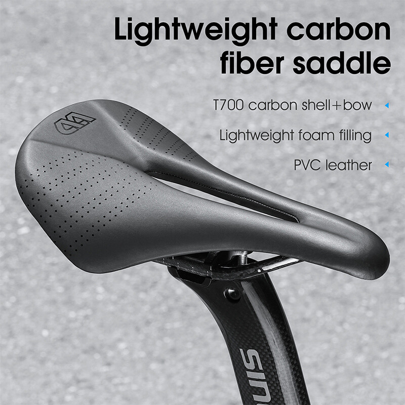 WEST BIKING PVC Leather Carbon Fiber Bike Saddle Bicycle Saddle Cushion White