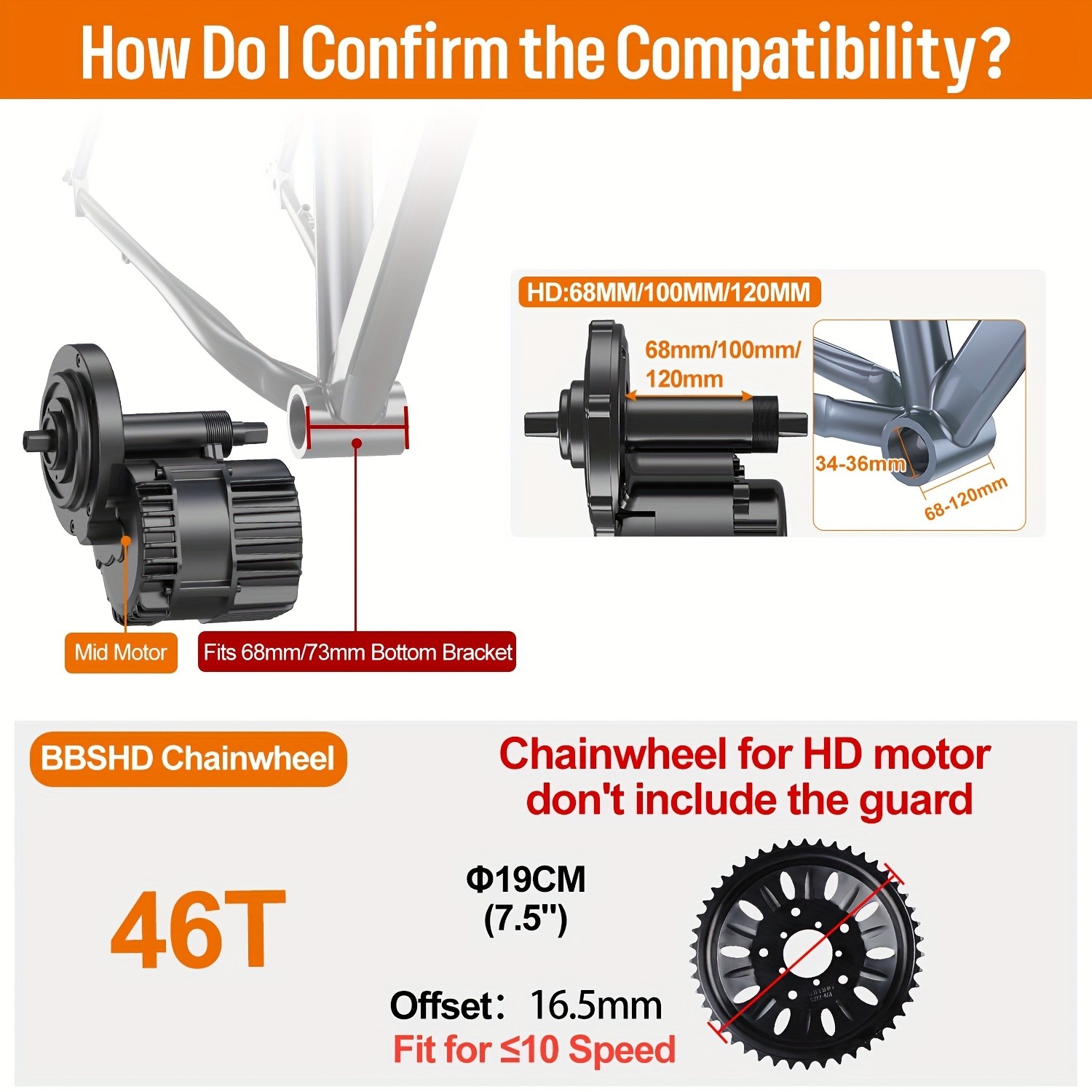 48V1000W BAFANG Mid Drive Motor Kit BBSHD Ebike Conversion Kits BB68-120mm USA