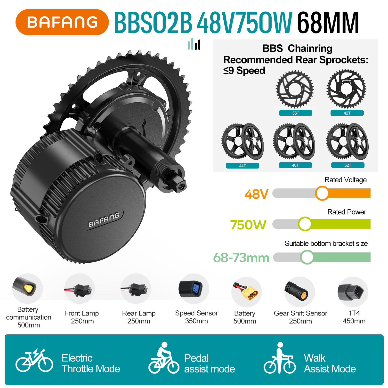 48V 750W Mid Drive Motor 68-100mm Bafang eBike Conversion Kit Powerful DIY Kits
