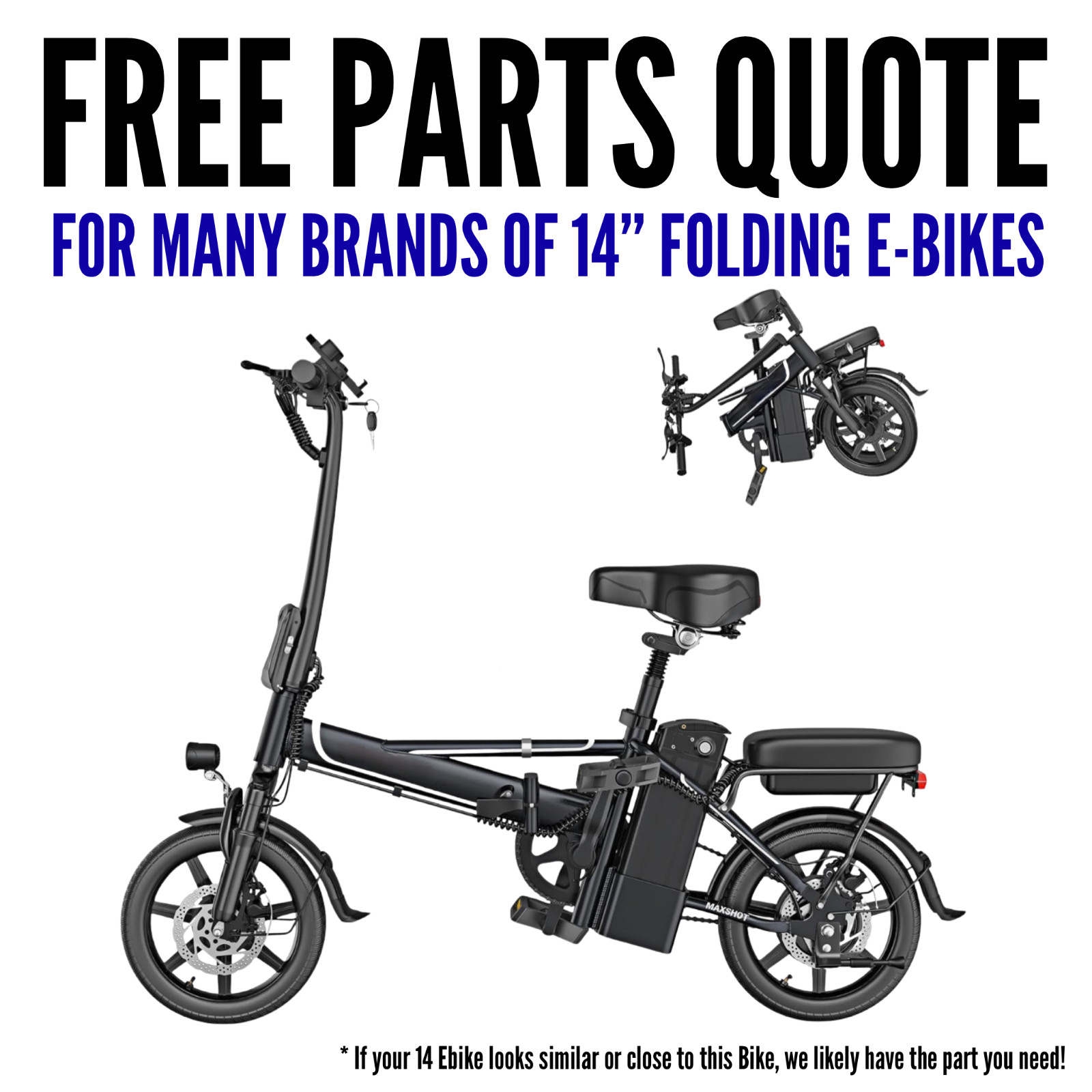✅PRICE QUOTE For ANY Part for your 14” folding electric Bicycle (CHOOSE BRAND)