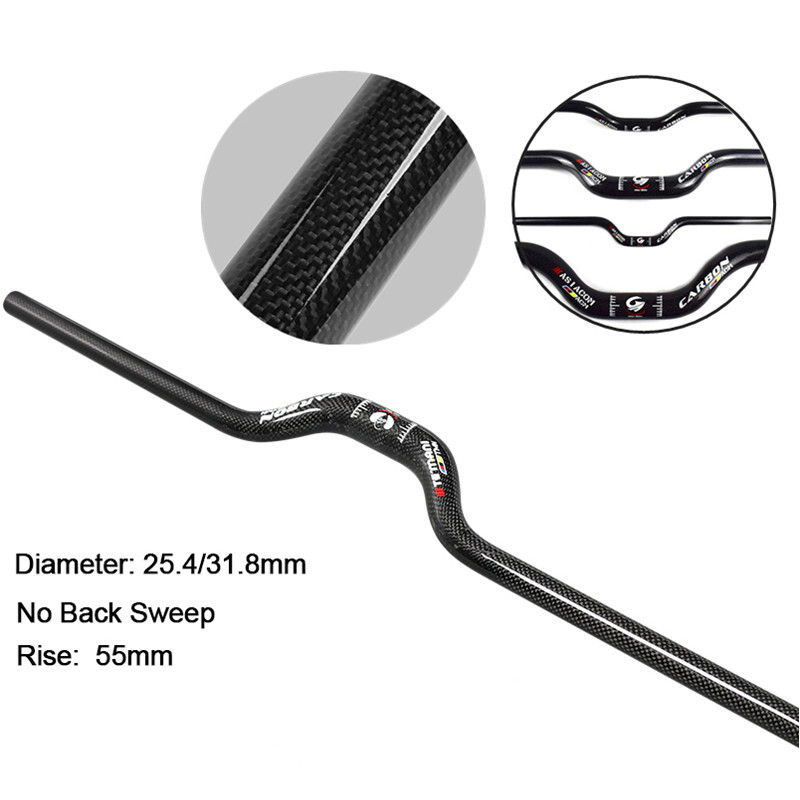 25.4/31.8mm Full Carbon Handlebar MTB Folding Bike Riser Bar 600-740mm Rise 55mm