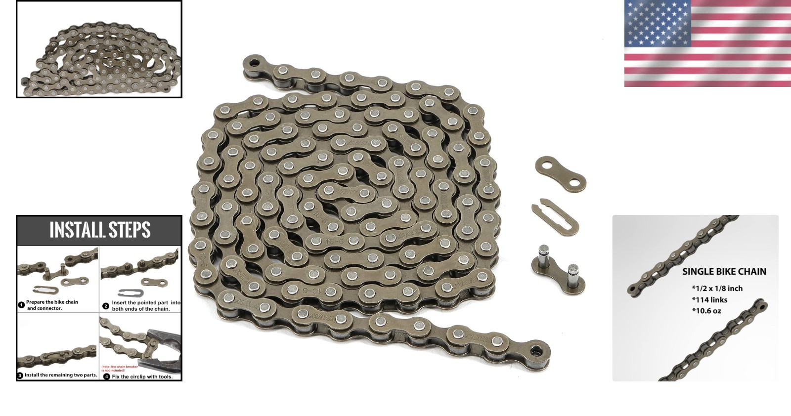Alloy Steel Single-Speed Bike Chain with Easy Install Magic Buckle – 114 Inches