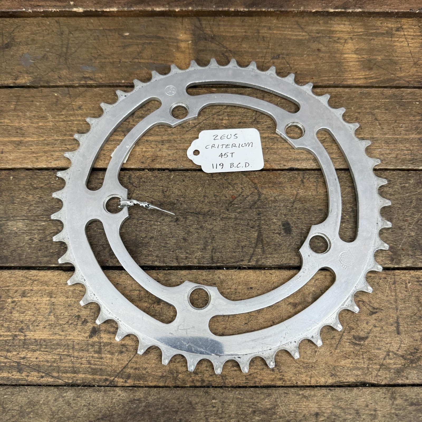 Vintage Zeus 45T Chainring 119 BCD 5-Arm Silver Aluminum Road Bike