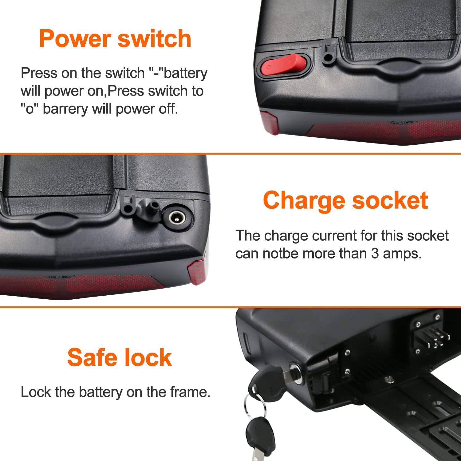 36V 48V 15Ah 17.5Ah E-Bike Battery Rear Seat Electric Bike Bicycle Li-ion Battery