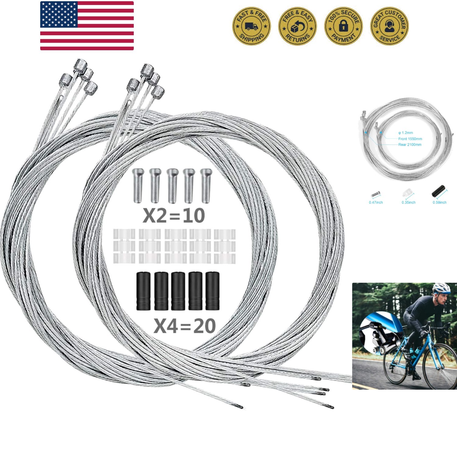 10PCS Bike Shift Cable, Professional Bicycle Shift Wire Kit for Mountain and…