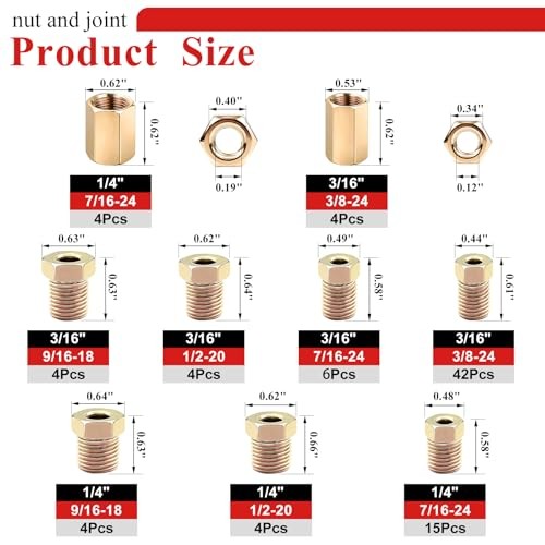 3/16″ & 1/4″ Brake Line Fittings Assortment Kit,3/8 Inch-24 87PCS-3/16“&1/4”
