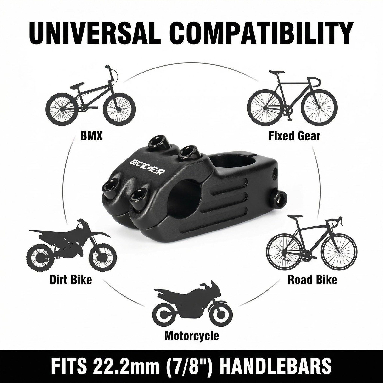 Short Bicycle Stem 22.2mm Aluminum Alloy Mountain Road Bike Handlebar Riser