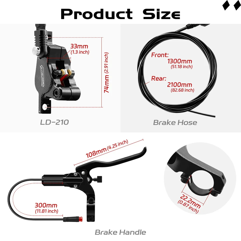 RED Hydraulic Disc Brakes Set 2-PIN/Power-Off Electric Scooter/E-Scooter L-R