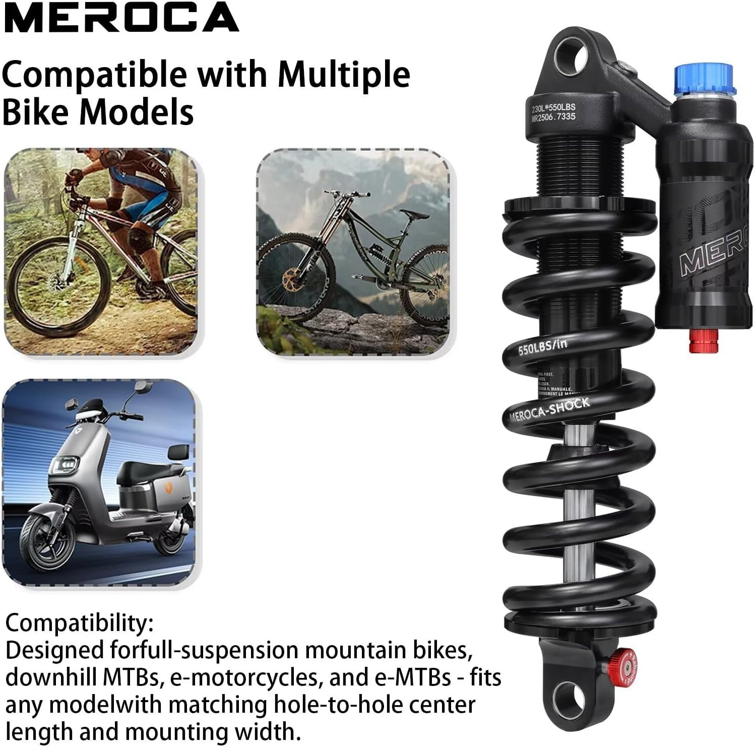 Adjustable Air Spring Coil over Shock Absorber for Mountain Bikes, 190-265Mm, 55