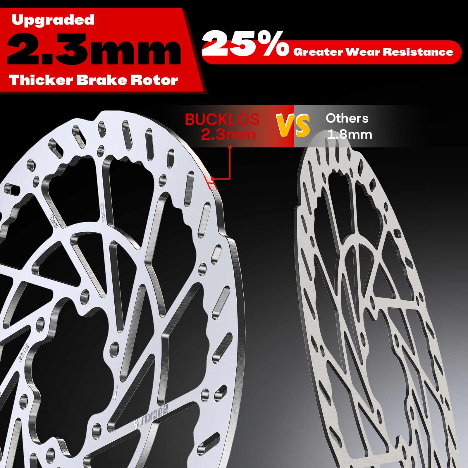 BUCKLOS MTB E-bike Brake Disc Rotor 140/160/180/203mm Front Rear 6 Bolts Steel