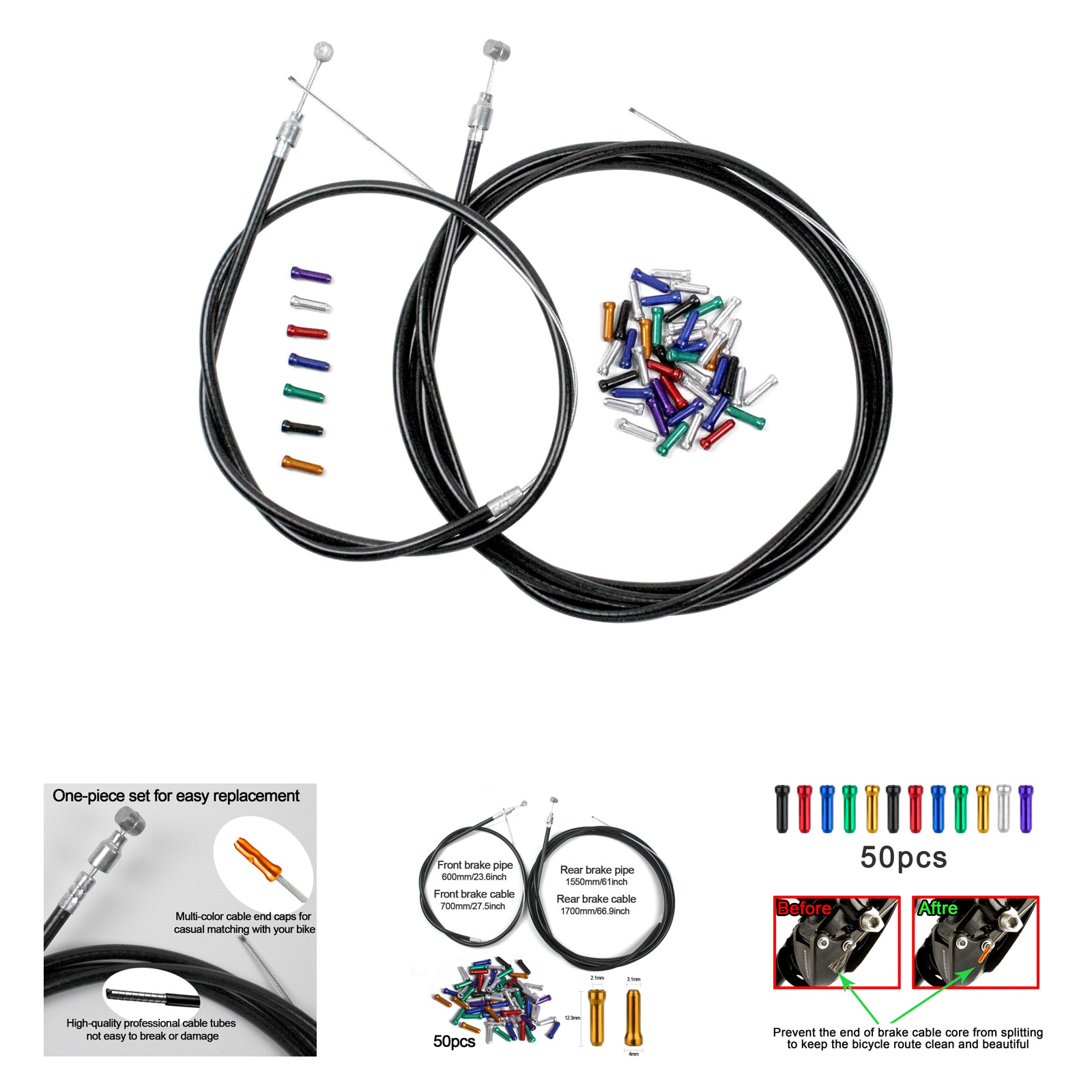Bicycle Brake Cables Housing Kit Zinc Steel Inner Outer For Mountain Road Bikes