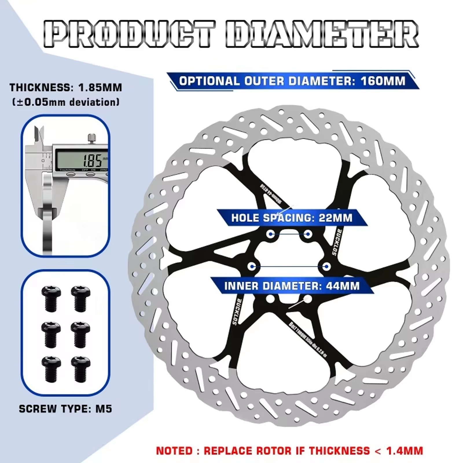 BUCKLOS Bicycle Disc Brake Rotor Hydraulic 140/160/180/203mm MTB Road Colorful
