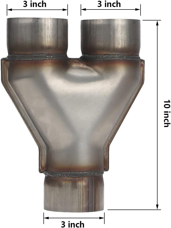 Exhaust 3″ Inlet, Stainless Steel 10″ Long Dual 3″ 3.0inch 10″Long Wide Y Pipe
