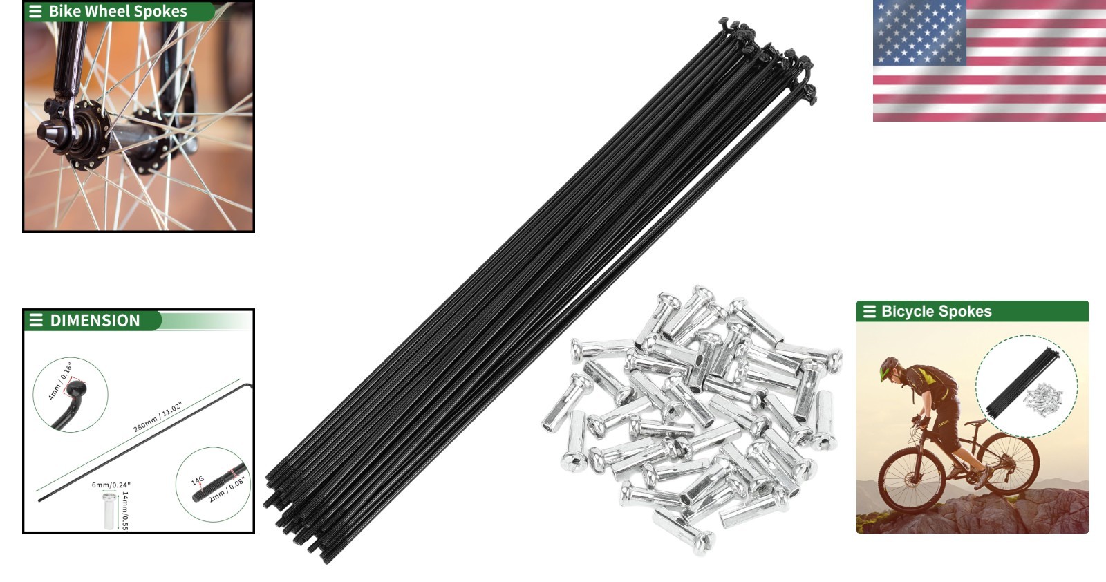 36 Pcs Nipples & Spokes Set for Wheels
