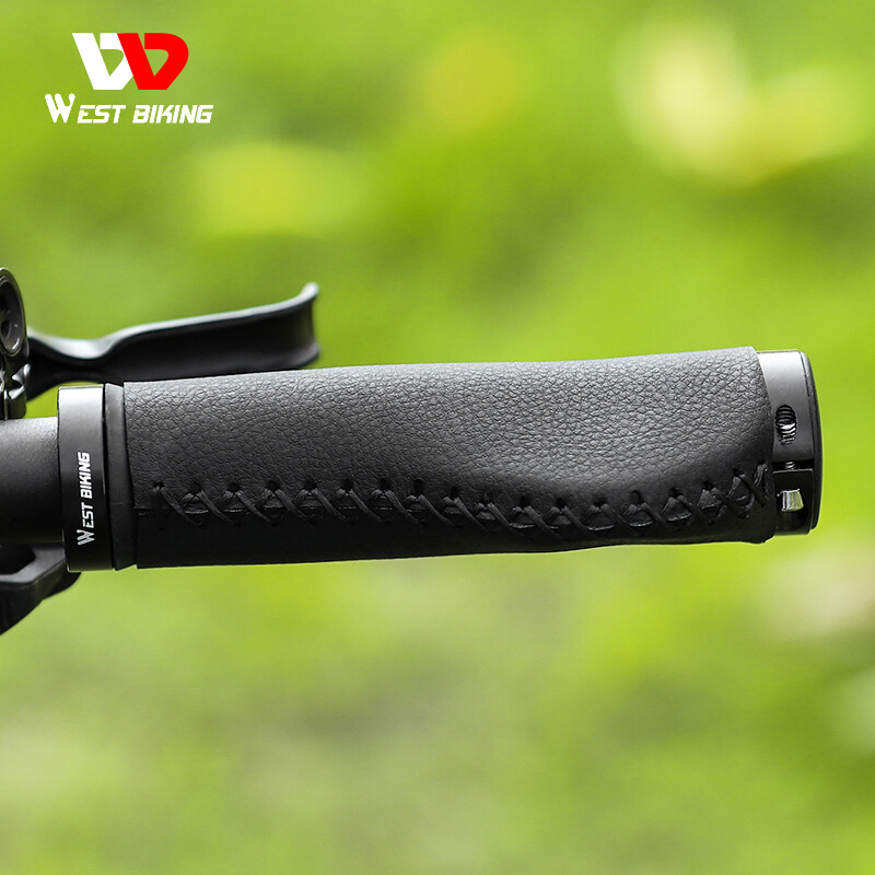 WEST BIKING Leather Bike Grips Lock-on Cycling Bicycle Handlebar Grips Black